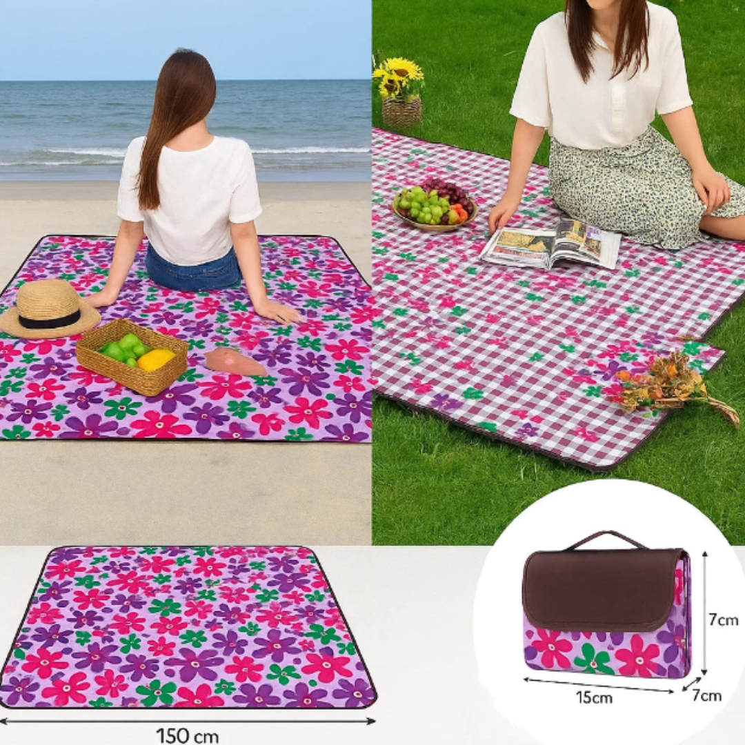 Portable Picnic Mat – Waterproof, Foldable & Easy to Carry, Family Outdoor Blanket - 135cm x 150cm (Random Print-Pack of 1)