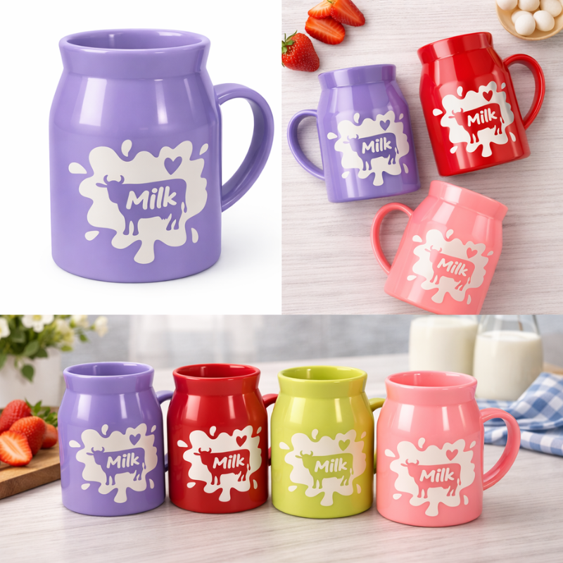 Plastic Cow Printed BPA-Free Milk Mug with Handle – Cute Kids Drinking Cup (Random Color-Pack of 1)