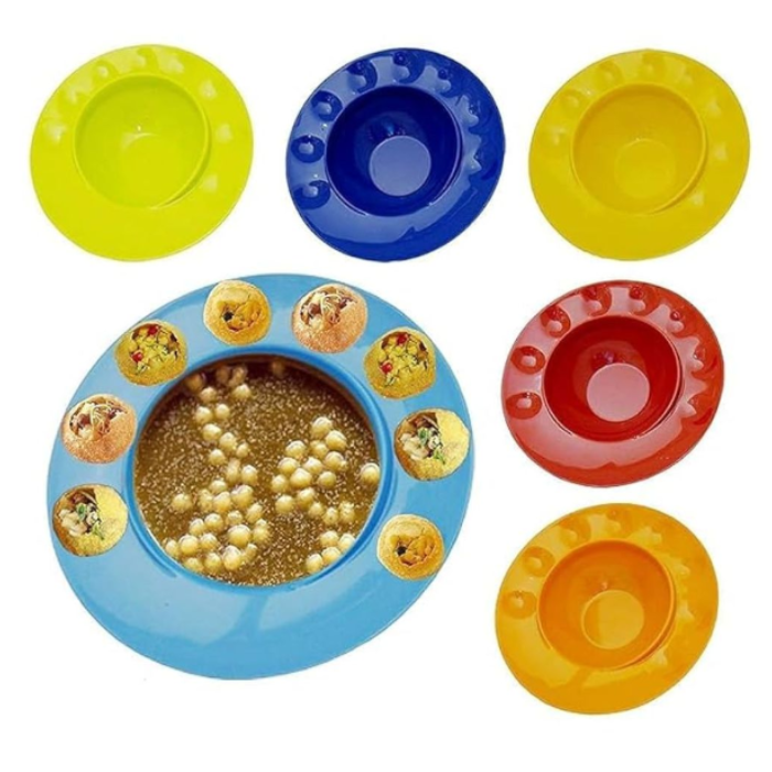 Snack Serving Pani Puri Plate – Plastic Serving Plate for Pani Puri, Golgappa & Snacks (Random Color) | Buy 1 Get 1 Free