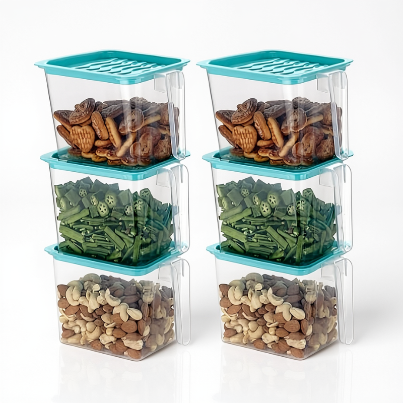 Plastic Fridge Storage Containers with Handle – Airtight Refrigerator Jars (1000 ml-Pack of 6 PCs)