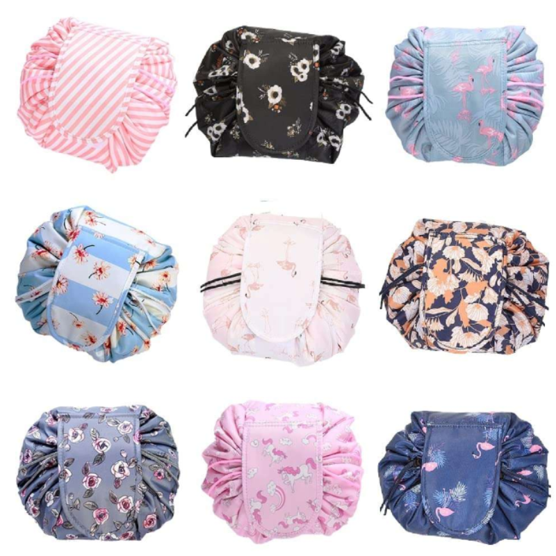 Portable Lazy Cosmetic Bag with Drawstring – Waterproof Makeup & Toiletry Pouch for Women, Large Capacity (Assorted Colo- Pack of 1)