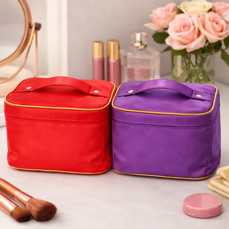 Portable Makeup & Toiletry Organizer Bag | Zipper Cosmetic Storage Pouch for Travel & Daily Use (Random Color-Pack of 1)