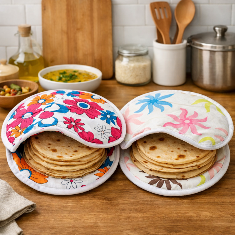 Printed Cotton Roti Cover Bag | Reusable Chapati Warmer Cloth for Roti, Naan, Tortilla & Paratha (Random Print-Pack of 1)