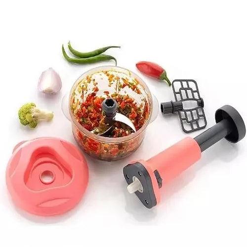 Hand Press Vegetable Chopper With Grinder Mixer - 800ml, Food Chopper Steel Blade Large Manual Hand-Press Vegetable Chopper