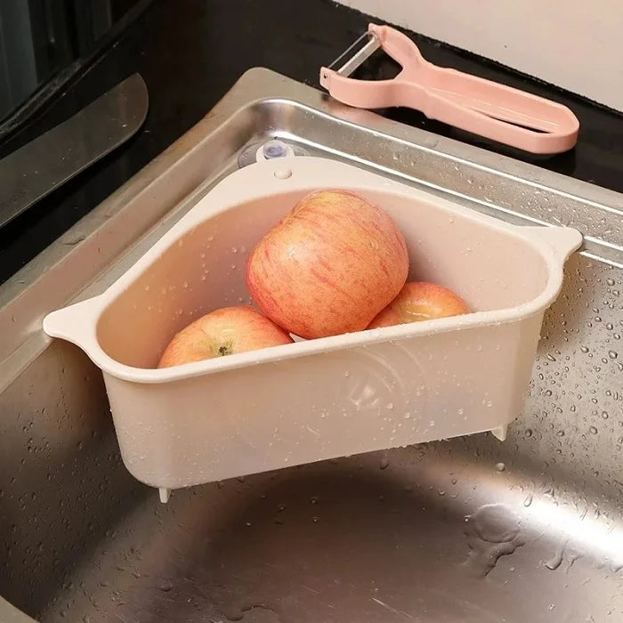 Triangle Shape Sink Drain Storage Rack, Corner Kitchen Sink Strainer Basket, Multi-Function Water Storage Tank Drain Rack For Kitchen, Bathroom, Soap Box Organizer ( Pack of 1 )