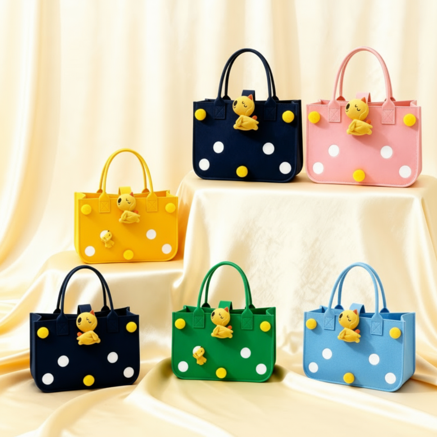 Thickened Cartoon Tote Bag with Handles – Women’s Reusable Shopping & Organizer Bag (Random color-Pack of 1)