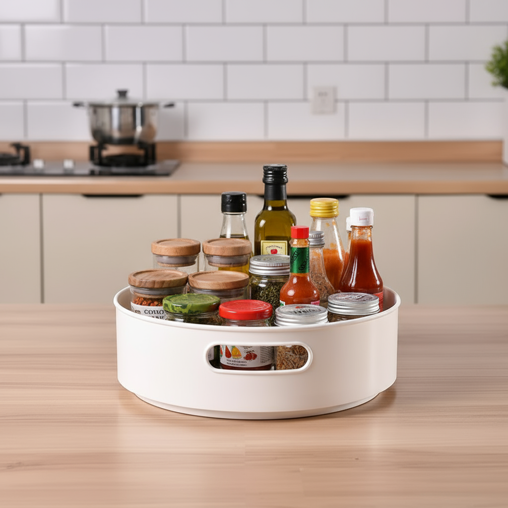 360° Rotating Multipurpose Tray Organizer (Without Box) for Easy Organization of Kitchen Spices, Cutlery, Stationery, Cosmetics Organizer (Pack of 1)