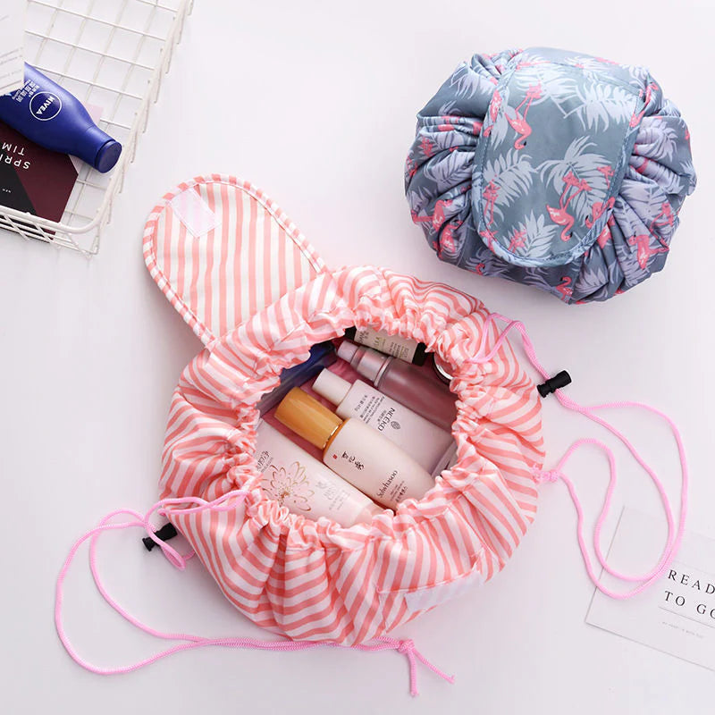 Portable Lazy Cosmetic Bag with Drawstring – Waterproof Makeup & Toiletry Pouch for Women, Large Capacity (Assorted Color) (Pack of 1)