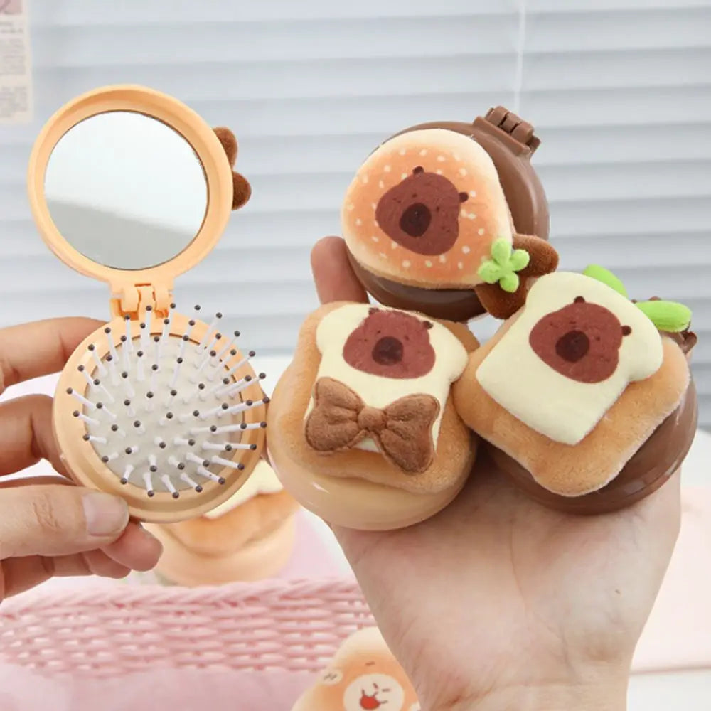 Folding Mirror Comb – 2 in 1 Small Size Makeup Mirror (Random Design) (Pack of 1)