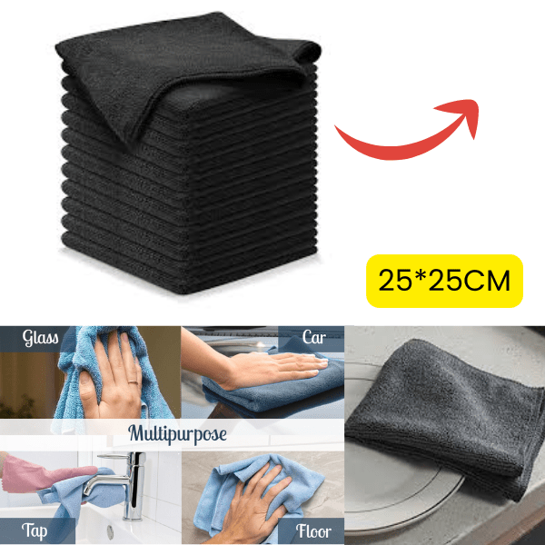 3 pcs Microfiber Cleaning Black Cloth 25*25Cm