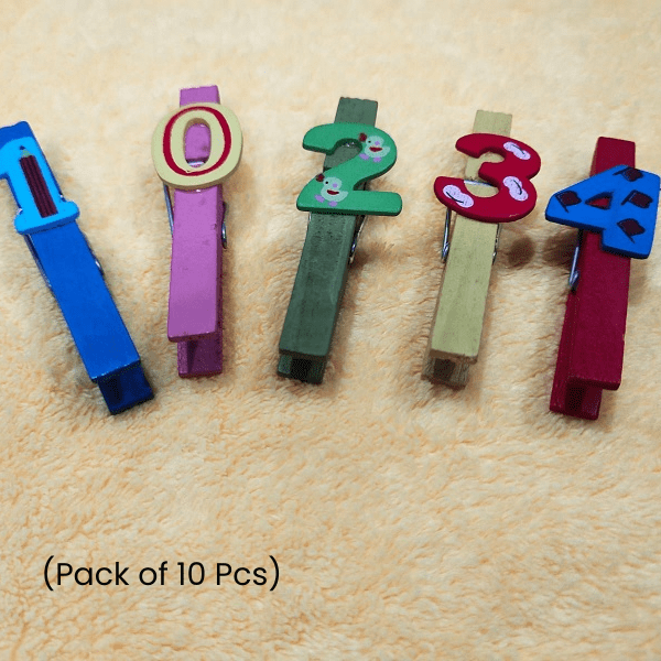 Multi-Function Number Design Wooden Clip (Pack of 10 Pcs)