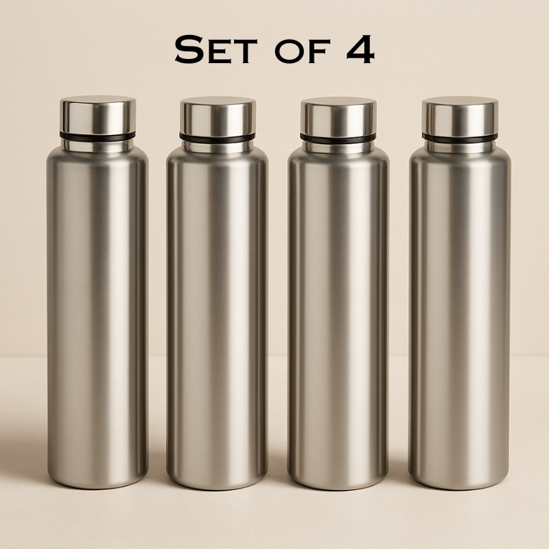 1000ml Stainless Steel Water Bottle – Leak-Proof, Durable & Reusable Bottle for Home, Office & Travel (Set of 4 Pcs)