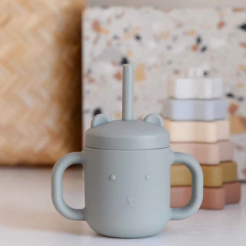 Silicone Baby Drinking Cup with Straw – BPA Free Sippy Cup (Random Color-Pack of 1 )