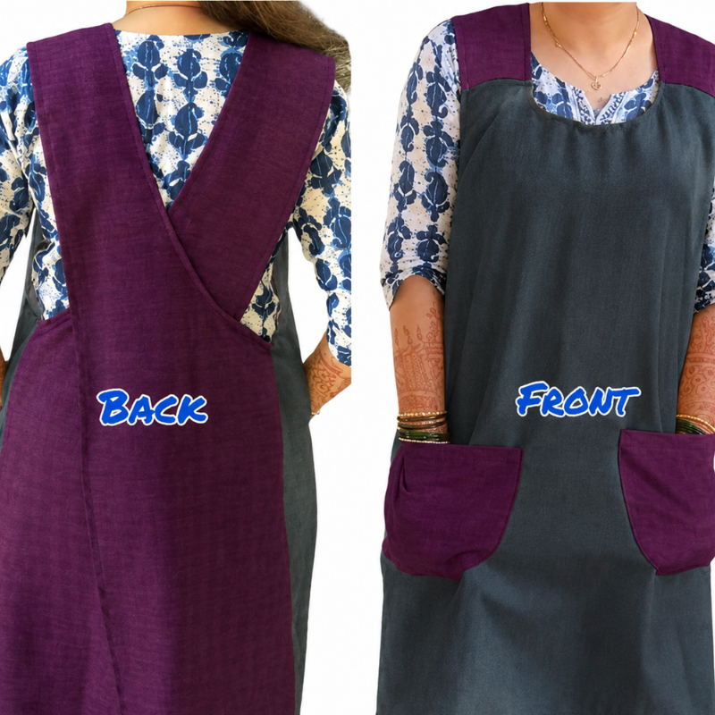 Slip-On Kitchen Apron | Lightweight & Comfortable Cotton Cooking Apron (Random Color/Print-Pack of 1)