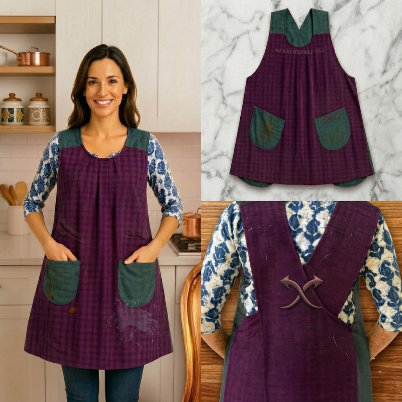 Slip-On Kitchen Apron | Lightweight & Comfortable Cotton Cooking Apron (Random Color-Pack of 1)