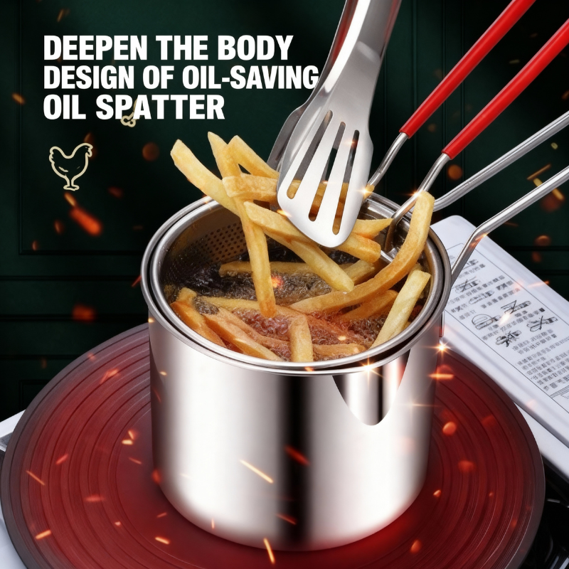 Small Deep Frying Pot with Strainer Basket – 2 Pc Set, Non-Stick Mini Fryer for Home Cooking & Kitchen Use