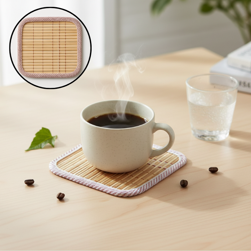 2 Pcs Bamboo Stick Table Coaster –  Kitchen Hot Pad for Cups, Plates & Bowls