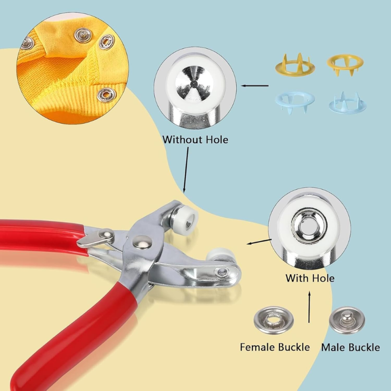 Snitch Button Press Snap Button Press Kit with Fastener Pliers | 100 Pieces Prong Ring Sna ...