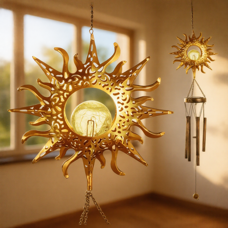 Solar Wind Chimes with Crackle Glass Ball – Warm LED Outdoor Hanging Light | Waterproof Garden Décor & Memorial Gift Wind Chime