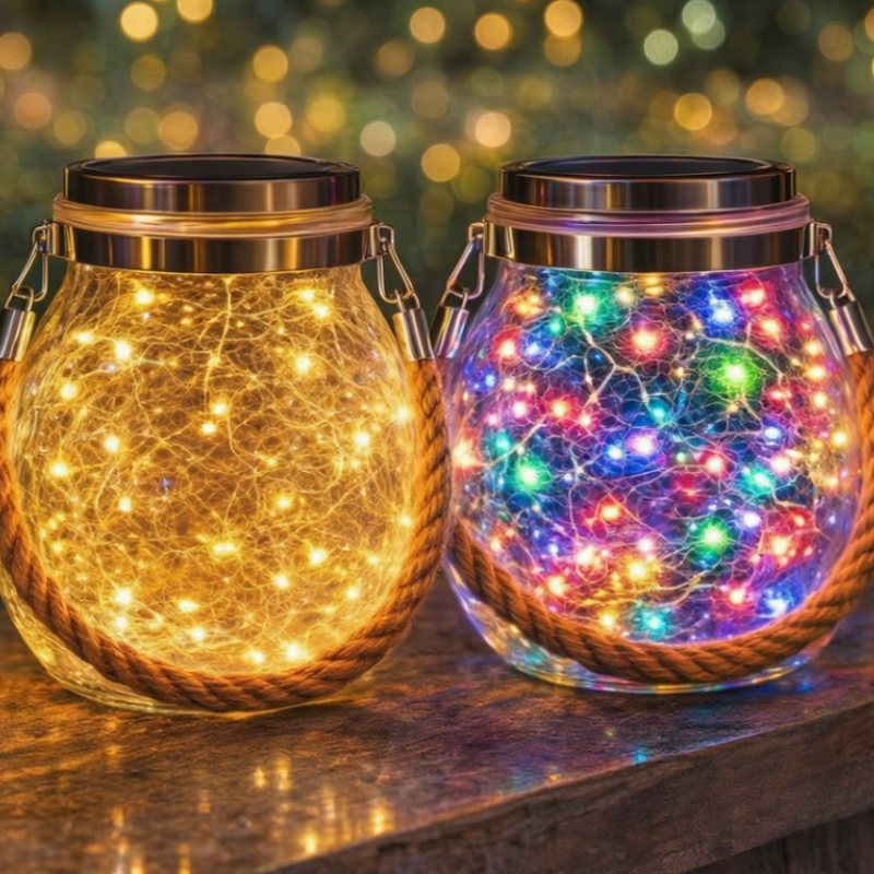 Solar Powered Jar LED String Lights (Pack of 2) – Decorative Fairy Lights for Bedroom, Living Room & Outdoor | Festive Gift Lights