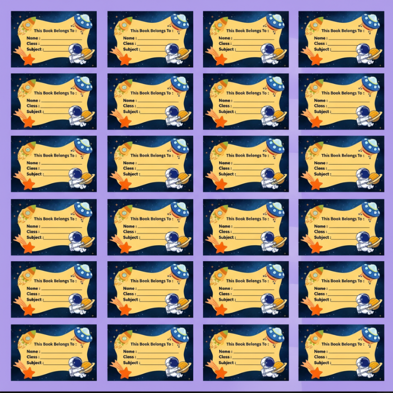 Space-Themed Personalized School Book Stickers – 24 Custom Name Labels for Kids