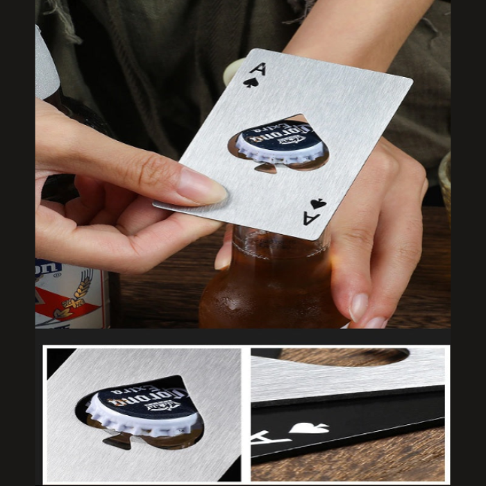 Stainless Steel Poker Card Bottle Opener – Compact Credit Card Size Bar Tool (Random color-Pack of 1)