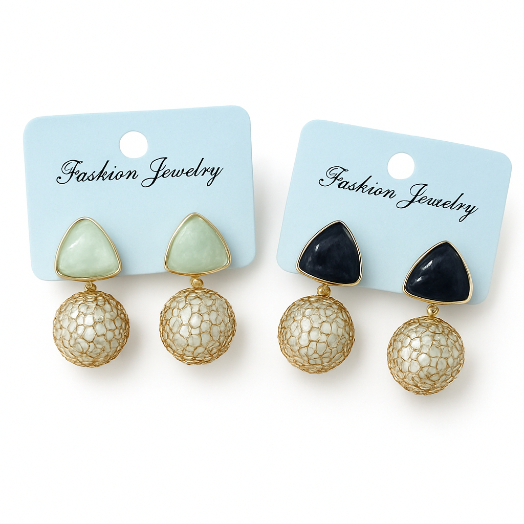 Triangle & Gold Mesh Drop Earrings - Statement Pearl Sphere Dangle Jewelry(Random color-1 Pair)