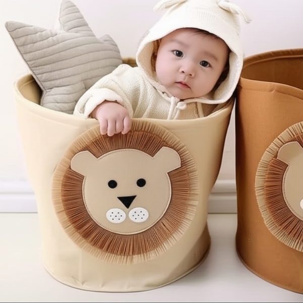 Tiger & Lion Design Foldable Storage Basket – Cute Felt Organizer for Toys, Clothes & Household Items (Random design-Pack of 1)