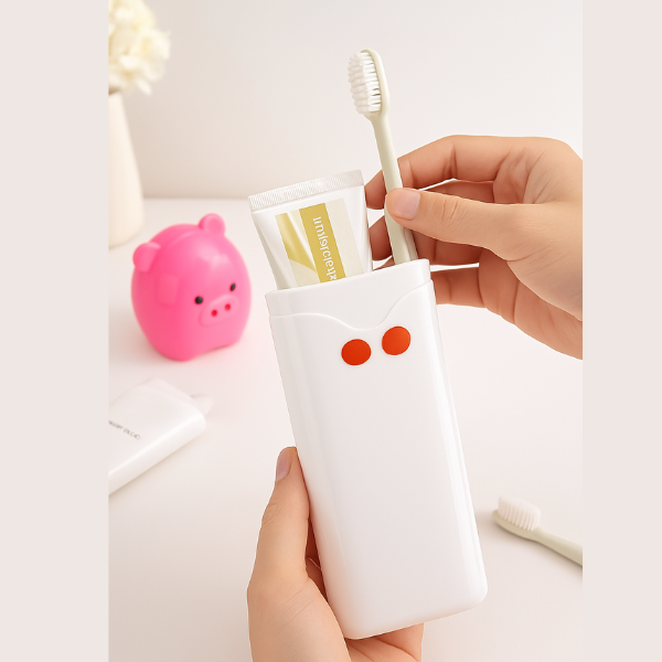 Cartoon Animal Toothbrush & Toothpaste Travel Case – Portable Plastic Toothbrush Box for Kids (Random Color, Pack of 1)