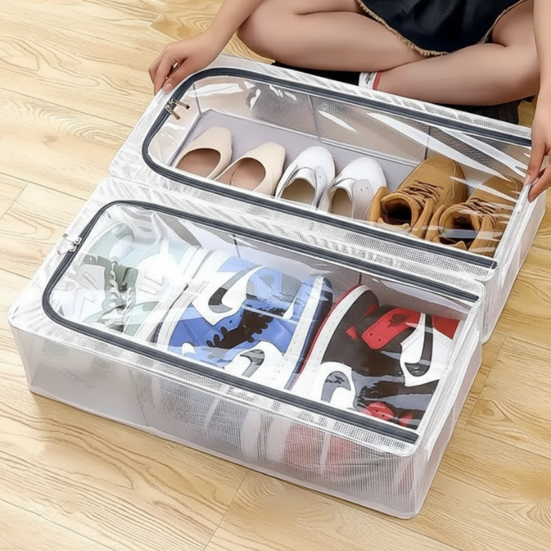 Clear Foldable Shoe Bag – Transparent Dustproof Shoe Storage Box, Space-Saving Sneaker Organizer (Pack of 1)
