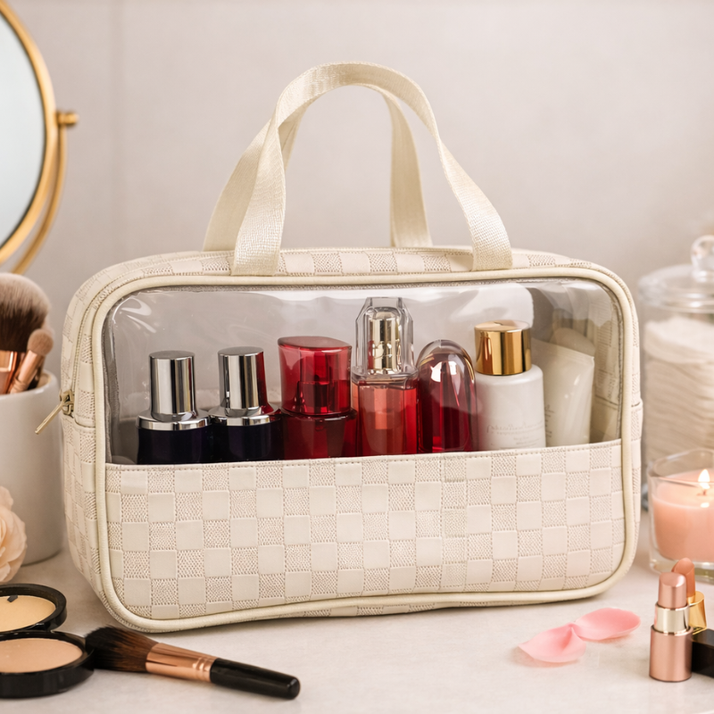 Transparent Makeup Bag Organizer – Portable Clear Cosmetic & Toiletry Storage Pouch for Travel, Bathroom & Daily Use