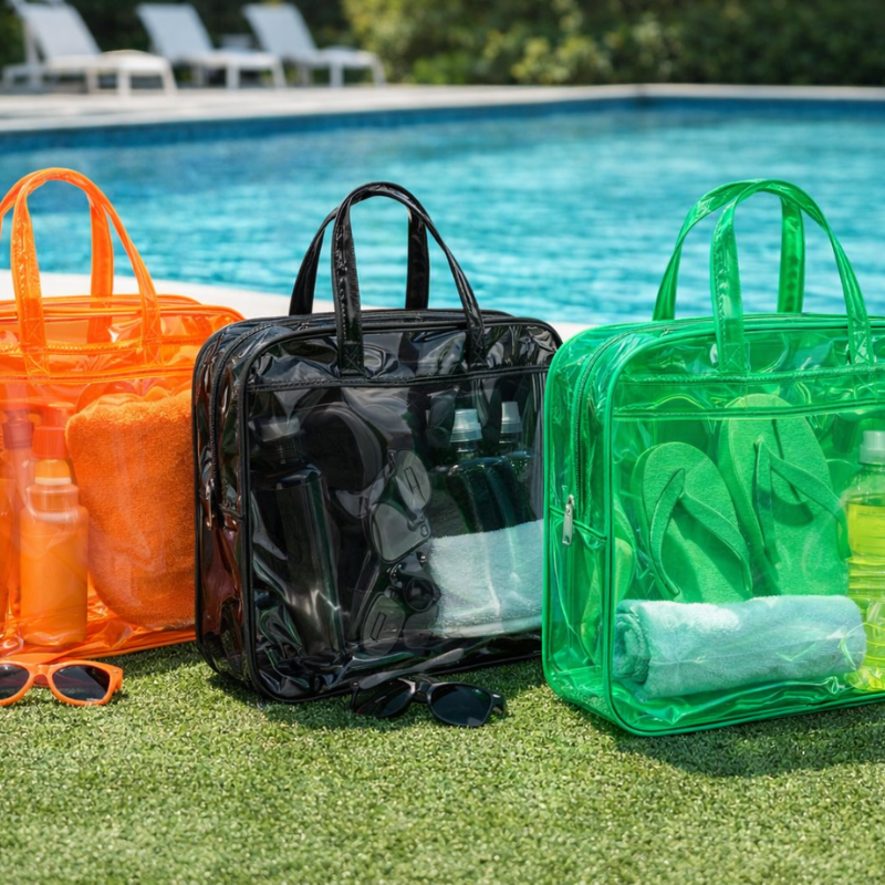 Transparent PVC Tote Bag  | Multipurpose Clear Carry Bag for Travel, Shopping & Daily Use (Random Color-Pack of 1)