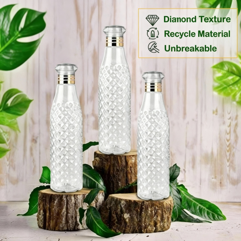 Transparent Premium Plastic Diamond Grip Water Bottle - 1 Ltr (Pack of 1)
