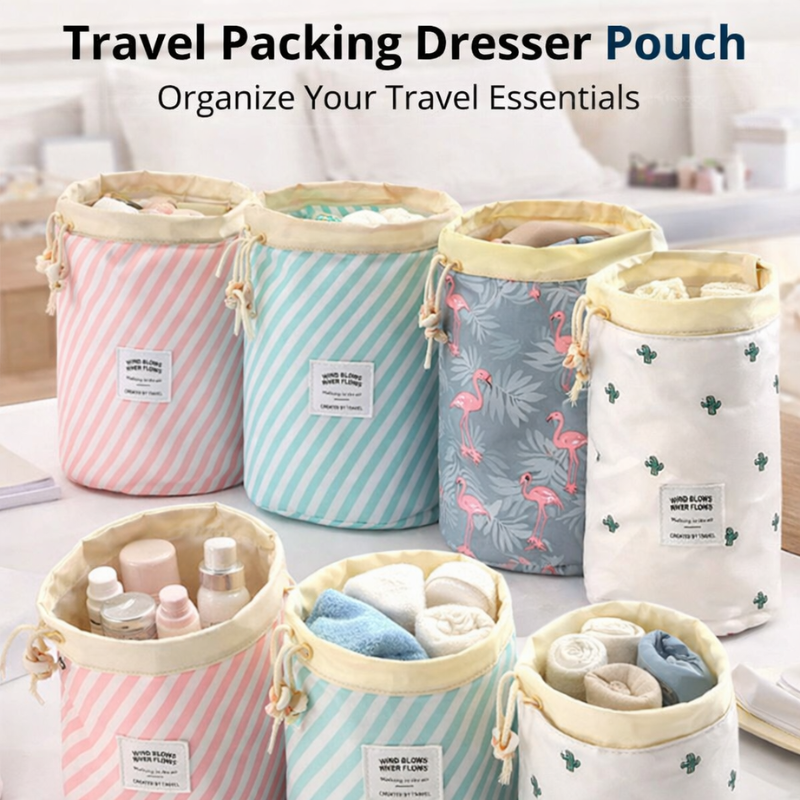 Travel Packing Dresser Pouch | Oxford Fabric Drawstring Storage Bag | Multipurpose Travel Organizer (Random Print- Pack of 1)