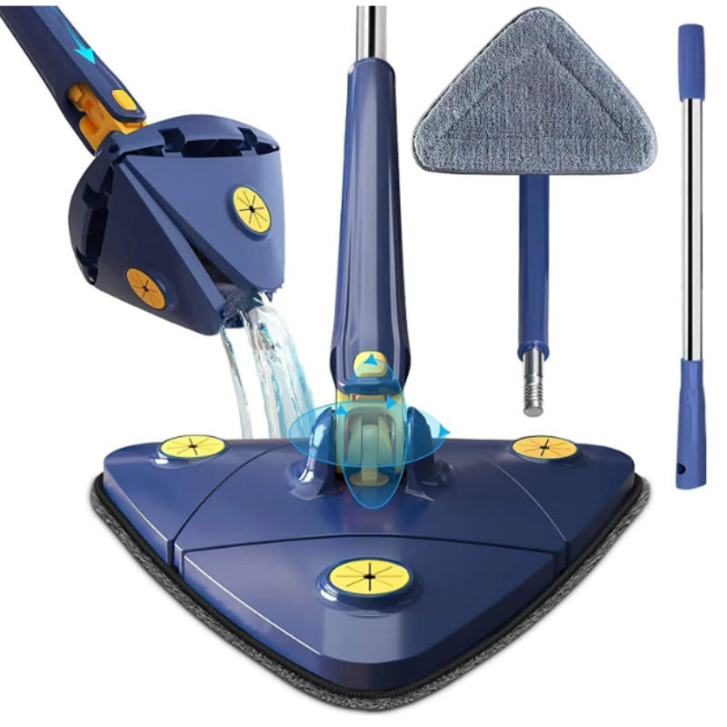 Triangle Flat Mop with 360° Rotating Head – Microfiber Floor Cleaner for Corners, Under Furniture & Walls | Wet & Dry Cleaning Mop