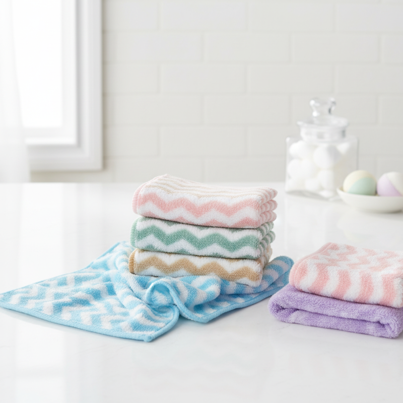 Face Towels with Zigzag Pattern – Soft, Absorbent & Skin-Friendly Towels for Daily Use (Random color-Pack of 5)