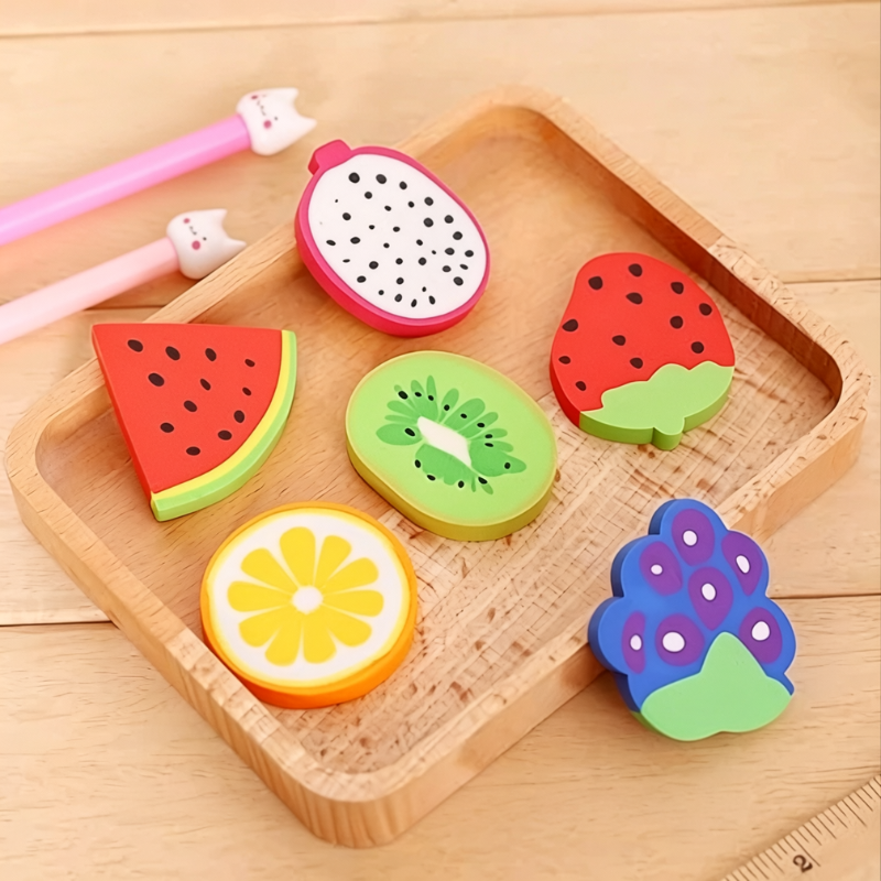 Fruit-Shaped Erasers – Cute Rubber Erasers for Kids & Students (Random Fruit Design –Pack of 4)