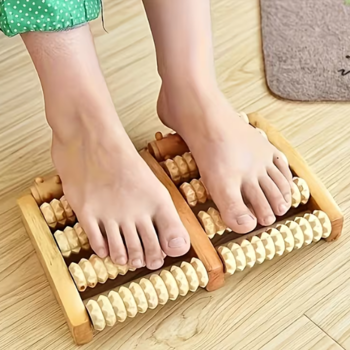 5 Row Wooden Foot Massager Roller – Manual Acupressure Reflexology Massager for Foot Pain Relief (Pack of 1)