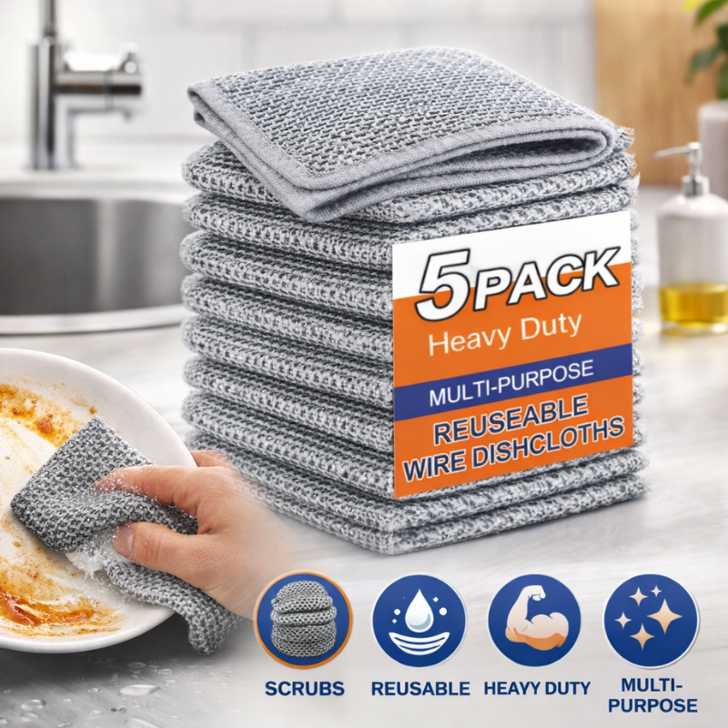 Single Side Dishwasher Cleaning Cloth – Reusable Absorbent Kitchen Wipe, Fast-Dry Soft Dish Cloth for Utensils, Countertop & Sink (Pack of 5 pc)