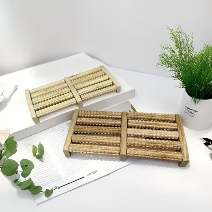 5 Row Wooden Foot Massager Roller – Manual Acupressure Reflexology Massager for Foot Pain Relief (Pack of 1)