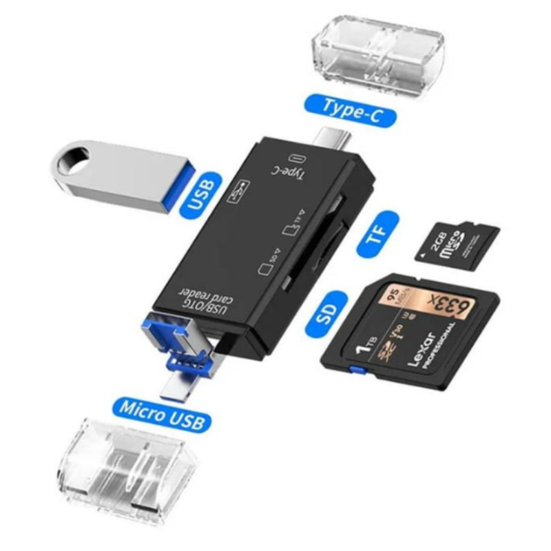 6-in-1 USB OTG Card Reader – Universal Multi Card Reader & USB Hub | Supports TF/SD Cards, USB Devices & OTG Connectivity