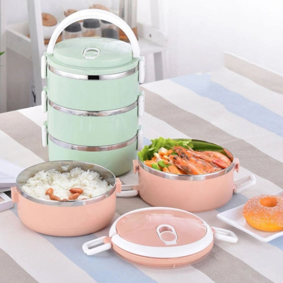 Multi Layer Stainless Steel Lunch Box (3-Tier) – Hot & Cold Insulated Food Container (Random color-Pack of 1)