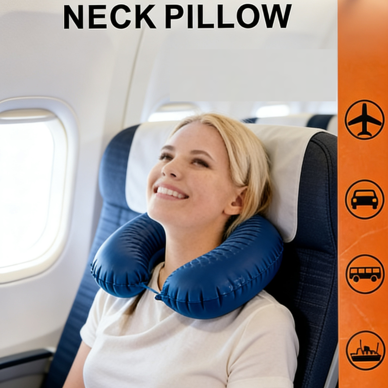 Inflatable Travel Neck Pillow – U-Shaped Ergonomic Air Cushion for Comfortable Neck Support on Flights, Car Rides, Office & Home Rest