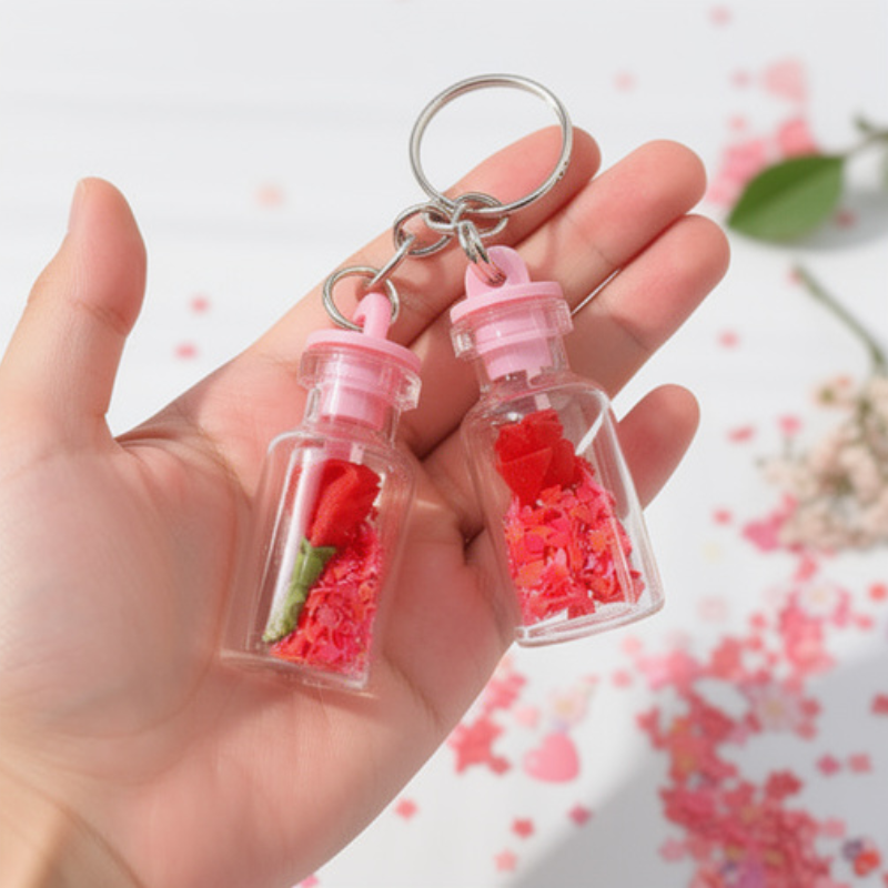 Container Keychain Glass 12 Pcs Glass Bottle Keychains with Rose & Glitter – Decorative Mini Bo ...