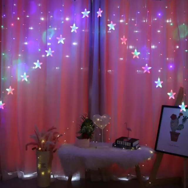 16-Star Multicolor Curtain Lights – Fun Room Décor for Kids, Parties & Celebrations