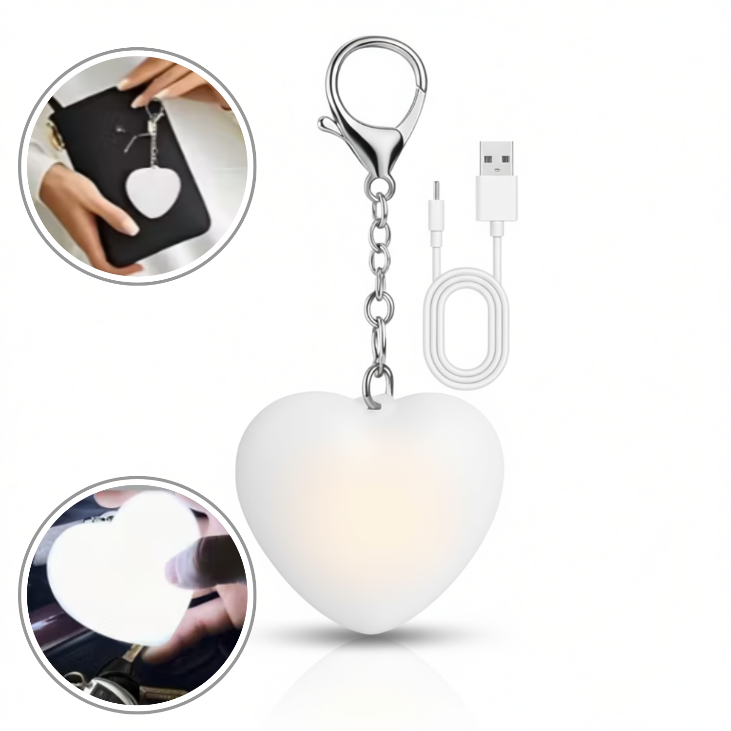 Heart Shaped Keychain Flashlight with USB Cable – USB Rechargeable Mini Safety Torch- Sensor Touch Night Light for Handbag & Purse (Pack of 1)