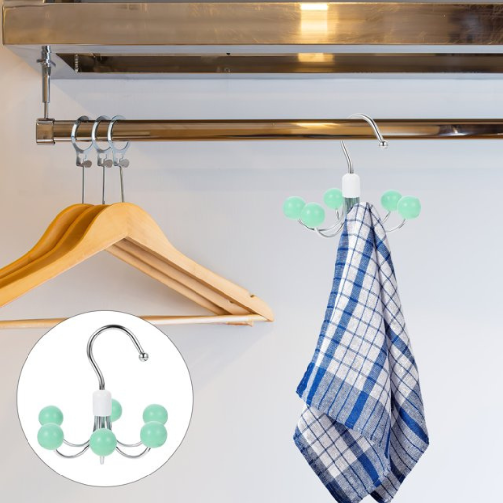 Tie Rack Space-Saving Hook – 360° Rotating Belt & Scarf Hanger with 6 Claws for Closet Organization(Random color-Pack of 1)