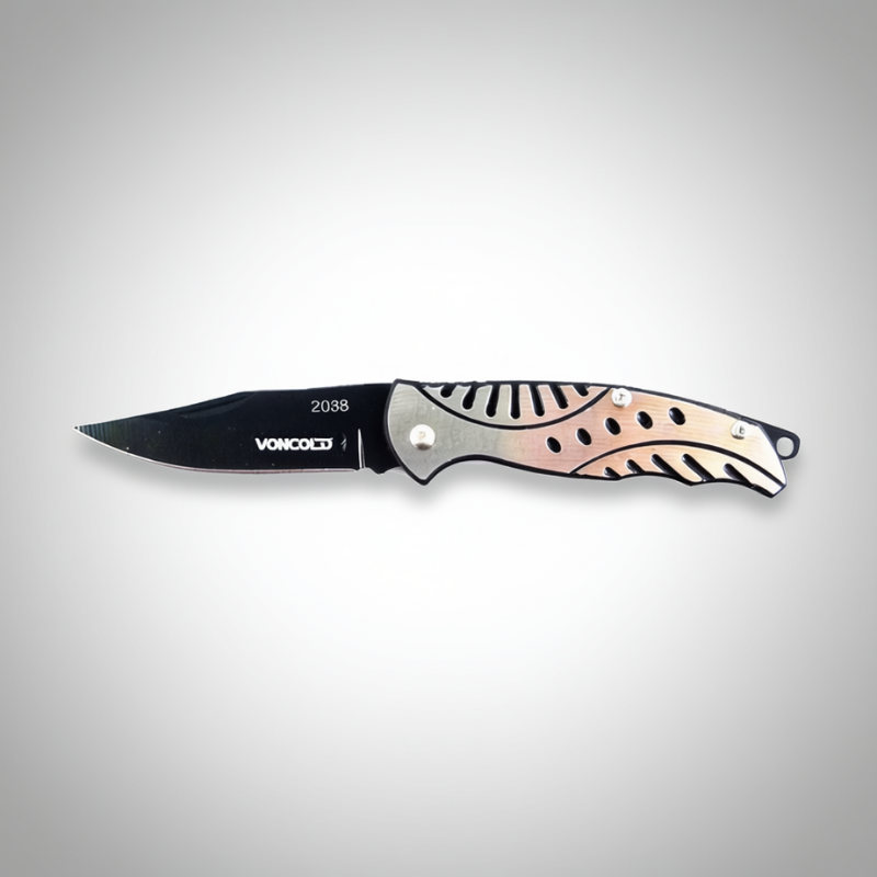 Voncold 2038 Folding Knife – Black Stainless Steel Pocket Knife for EDC & Outdoor Use