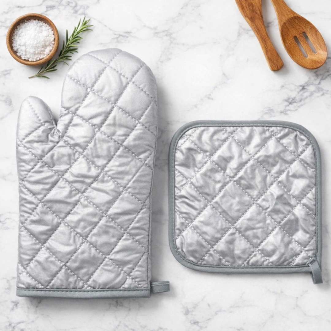 Heat Resistant Oven Gloves with Pad – Kitchen Baking & Cooking Mitts Set