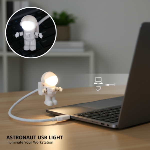 USB Astronaut LED Light – Flexible, Plug & Play Night Lamp for Laptop, PC & Power Bank